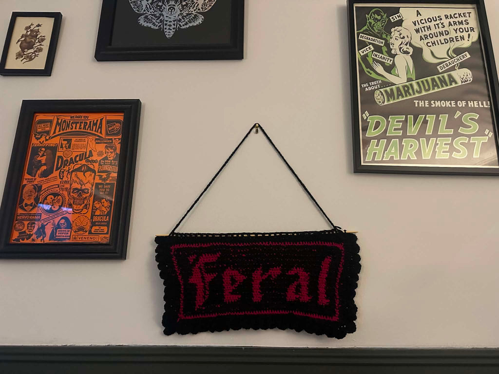 Handmade Crochet “Feral” Wall Hanging