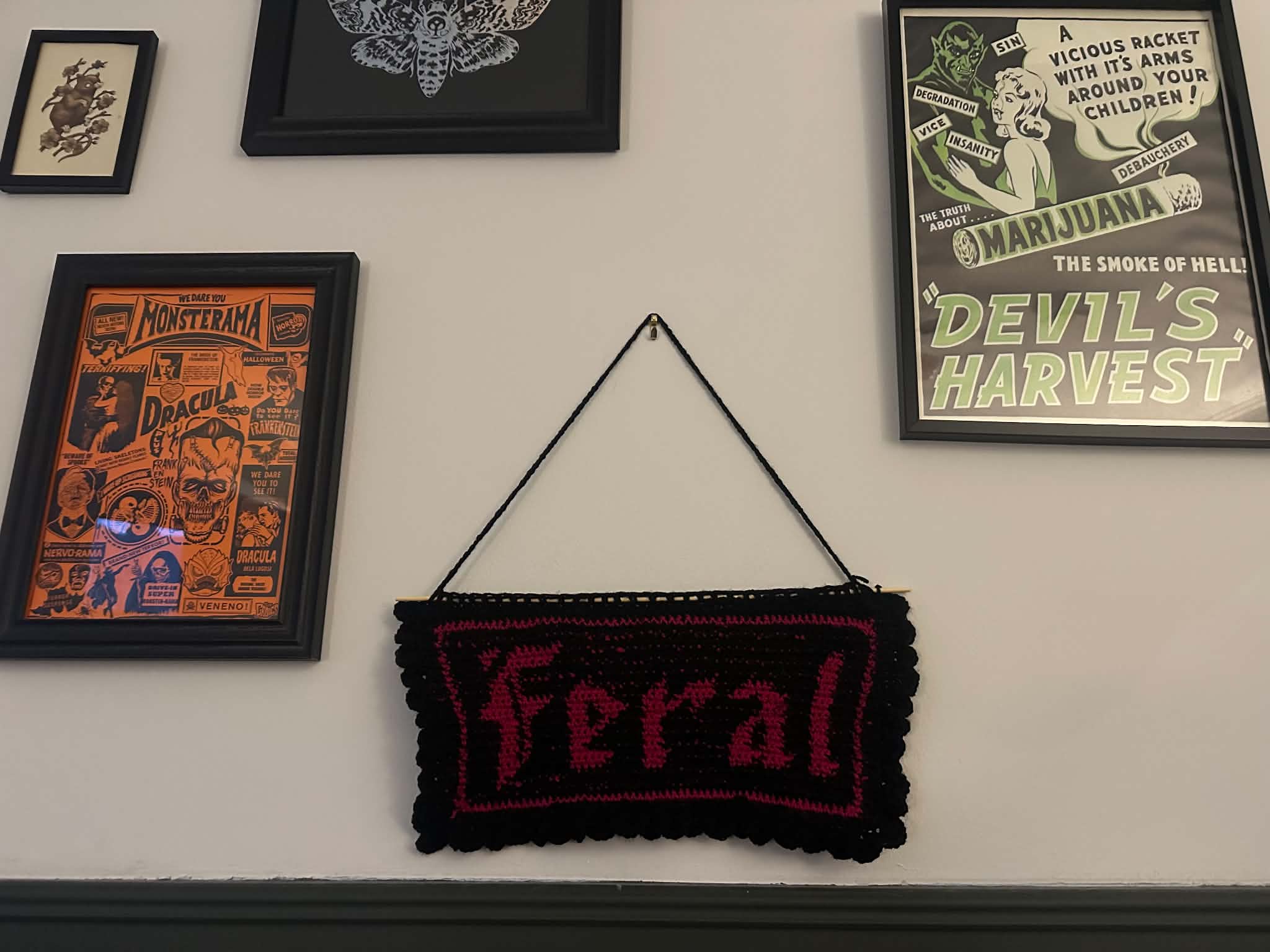 Handmade Crochet “Feral” Wall Hanging